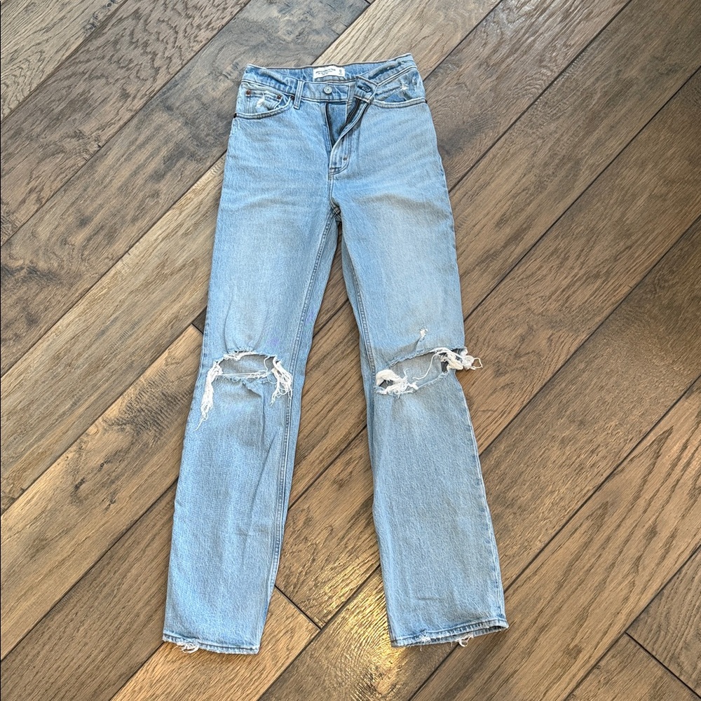 Abercrombie & Fitch Light Blue Distressed Straight Leg Jeans